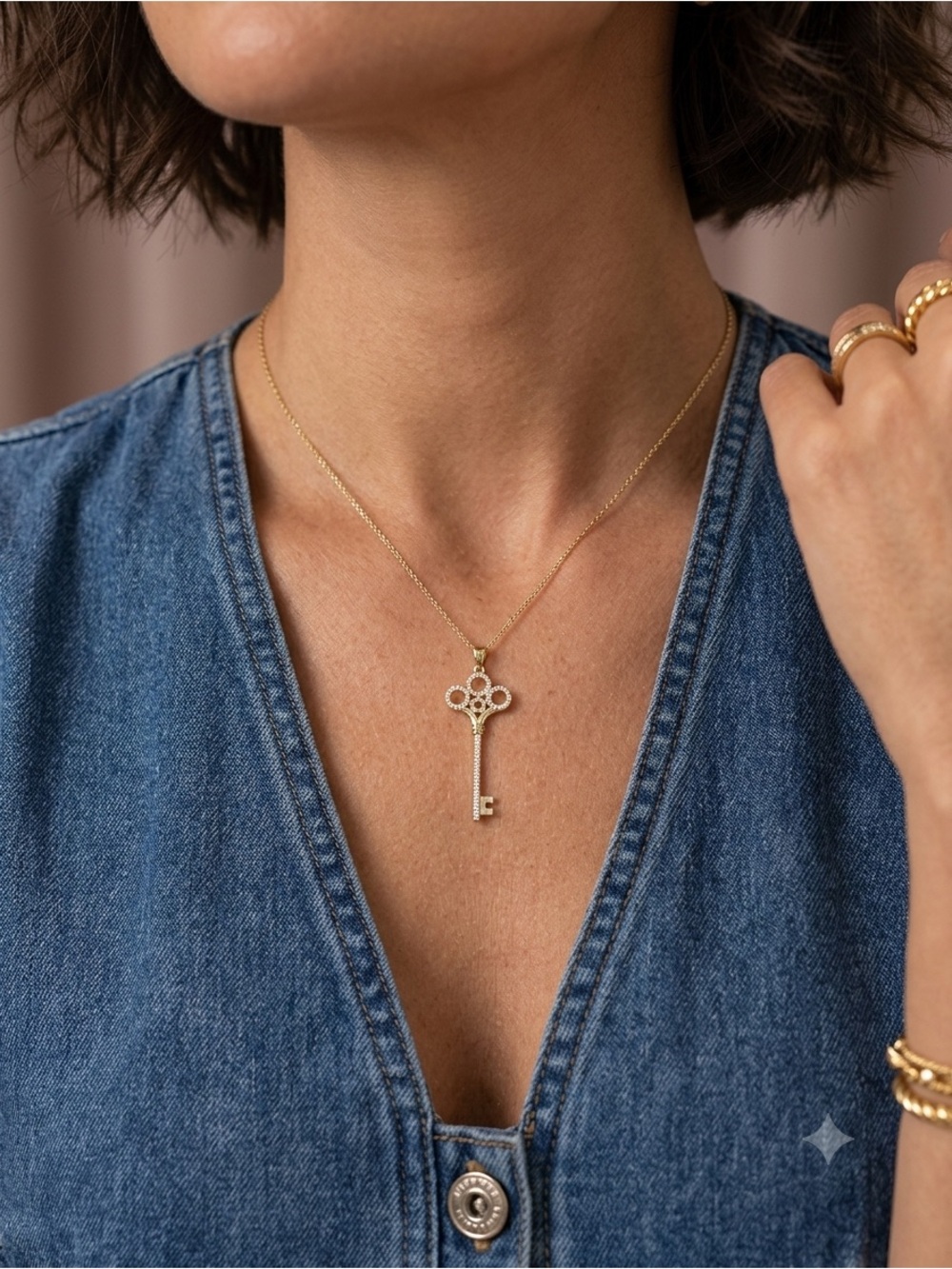 Key Necklace | CZ Necklace | 21st Birthday Gift | 18k Good Plated